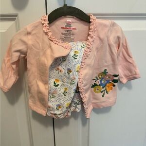 Magnetic Me Pink Floral Baby Kimono/footie pant set